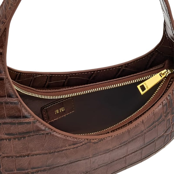 Harlee Leather Shoulder Bag - Brown Croc