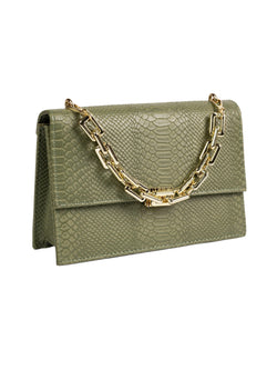 Green Snake Textured Handbag -
